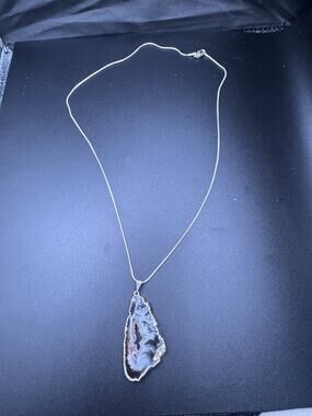 Vintage Agate Geode Slice Pendant Sterling Silver 925 Chain Necklace